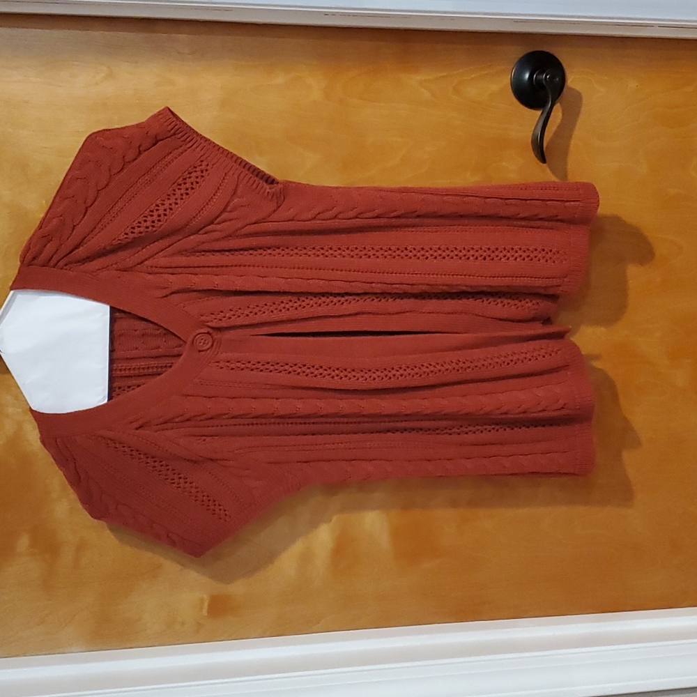Sonoma Rust Orange Short-Sleeve Cable Knit Cardigan